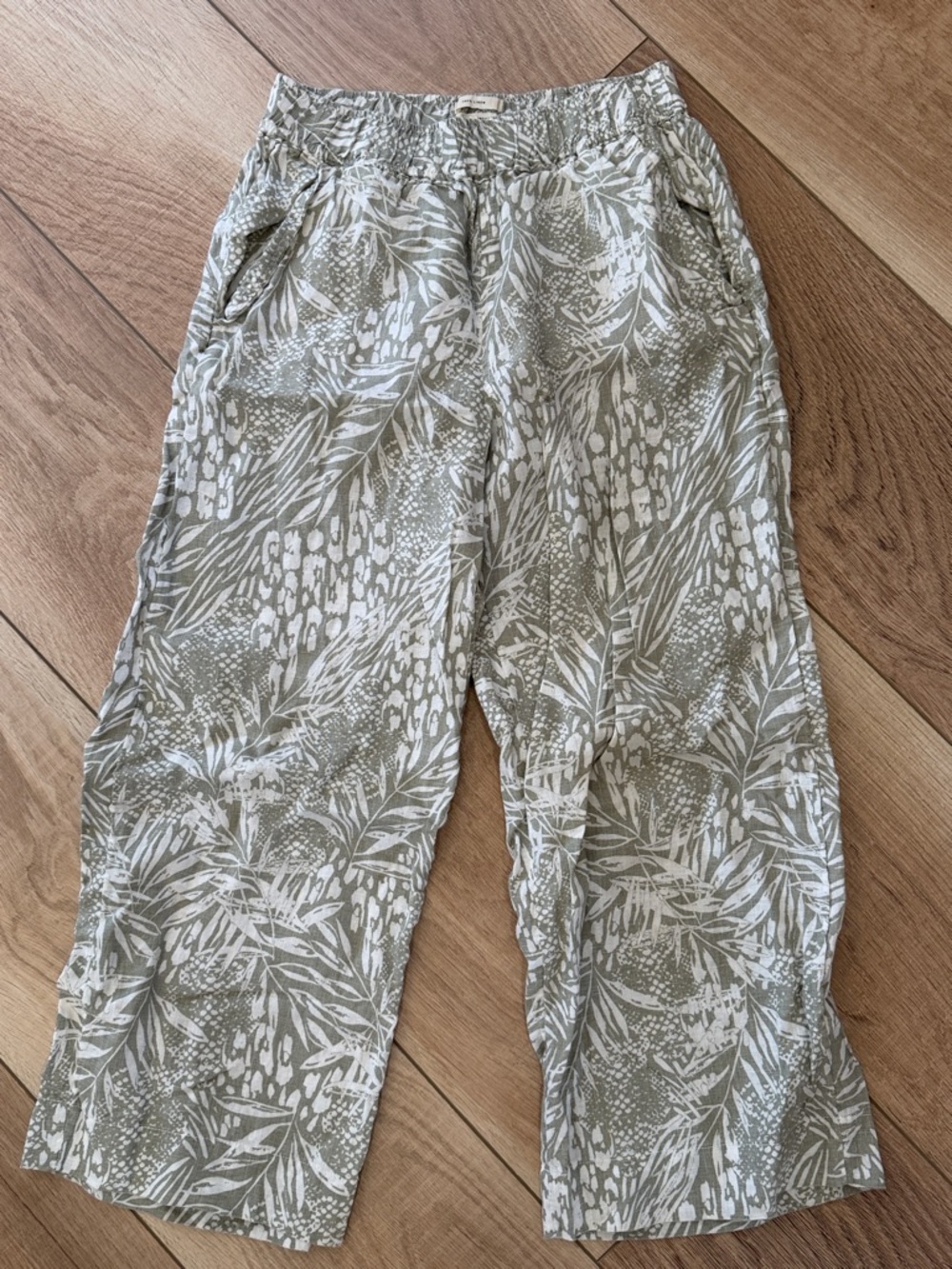 Christian Siriano Olive Green and White Wide Leg Pants